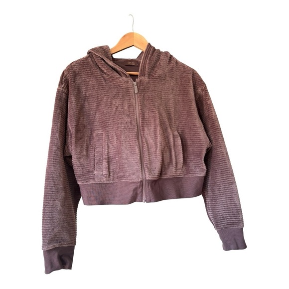 nuuds Full Zip Ribbed hoodie Chocolate Brown Size M - Picture 2 of 10